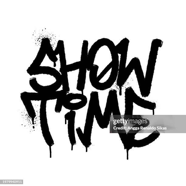 zeige zeit schwarzes graffiti airbrush sprühfarbe typografie - krümel stock-grafiken, -clipart, -cartoons und -symbole