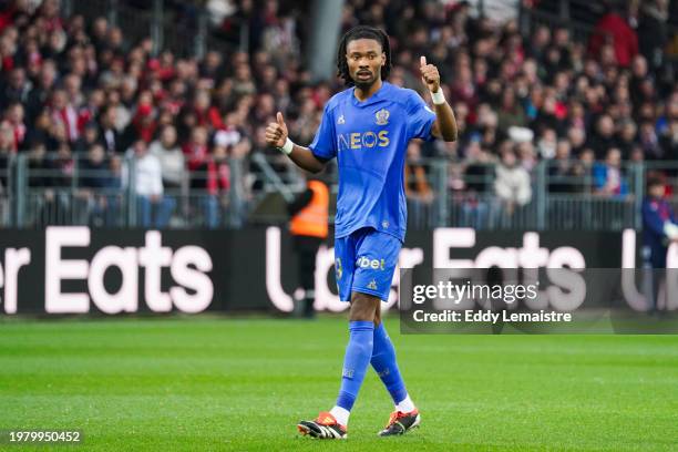 Khephren THURAM of Nice during the Ligue 1 Uber Eats between Stade Brestois 29 and Olympique Gymnaste Club Nice at Stade Francis Le Ble on February...