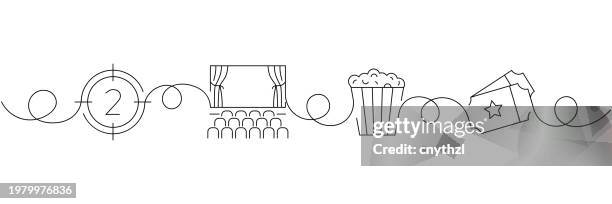 continuous one line drawing cinema icons concept. single line vector illustration. - film screening stock illustrations