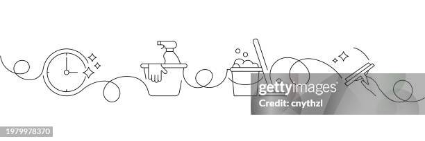 continuous one line drawing cleaning icons concept. single line vector illustration. - personal-hygiene-drawing stock illustrations