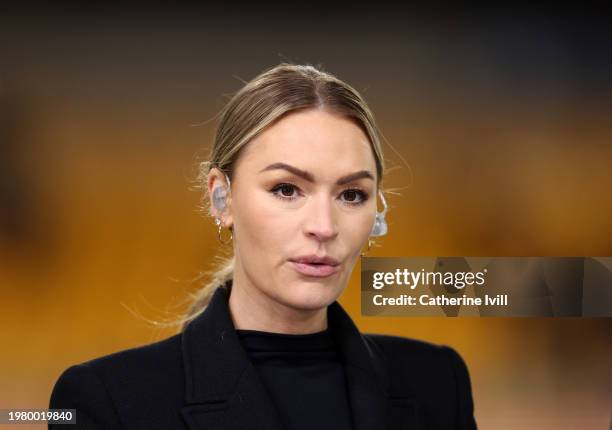 Sports TV presenter Laura Woods ahead of the Premier League match between Wolverhampton Wanderers and Manchester United at Molineux on February 01,...