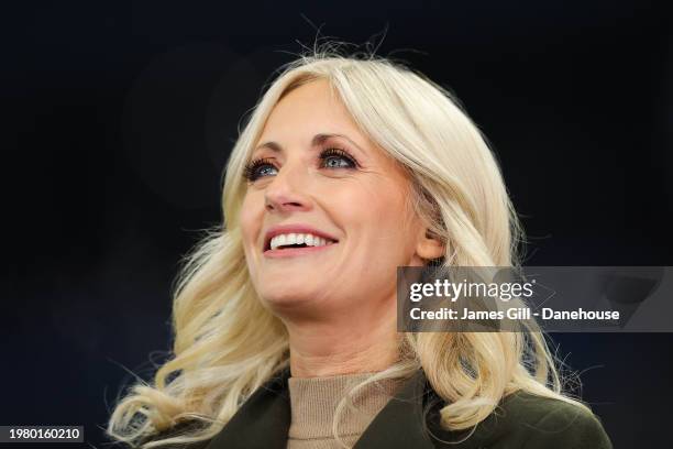 Sports pundit Lynsey Hipgrave during the Premier League match between Aston Villa and Newcastle United at Villa Park on January 30, 2024 in...