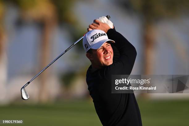 Niklas Norgaard of Denmark plays his second shot on the ninth hole during Day Two of the Bahrain Championship presented by Bapco Energies at Royal...