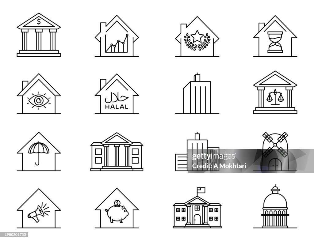 Icon of house, bank, restaurant, insurance, white house...