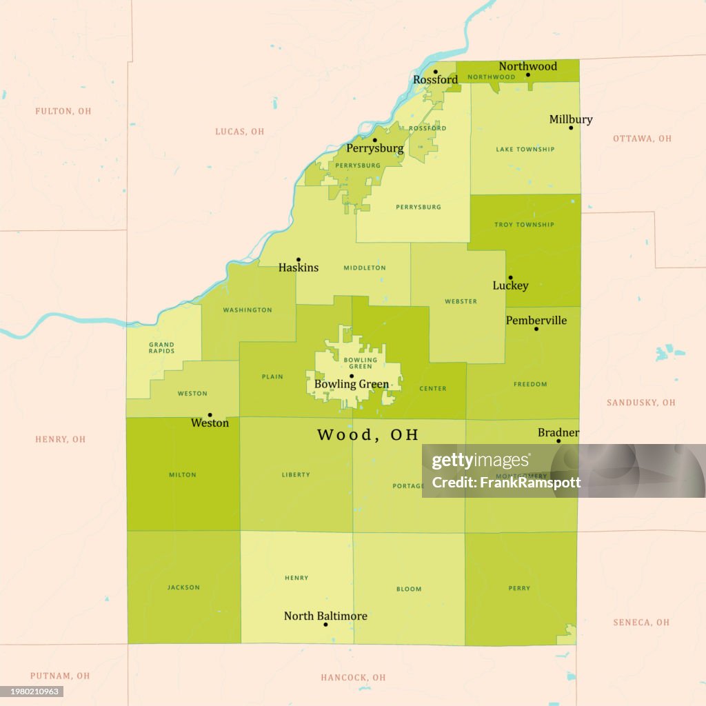 OH Wood County Vector Map Green