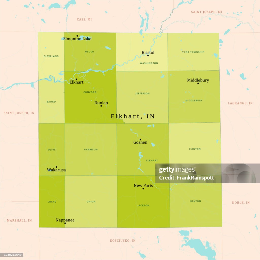 IN Elkhart County Vector Map Green