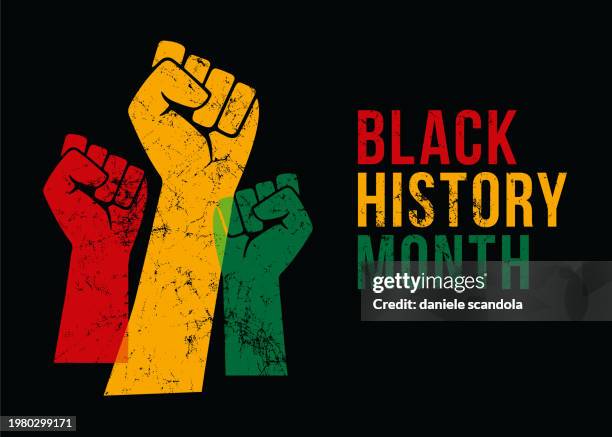 black history month card with fist. - black civil rights stock illustrations