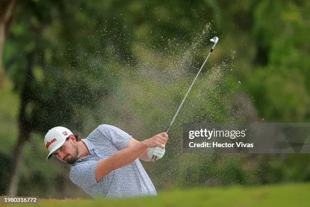 Quade Cumins of United States plays his second shot on the 9th hole during the first round of The Panama Championship at Club de Golf de Panama on...