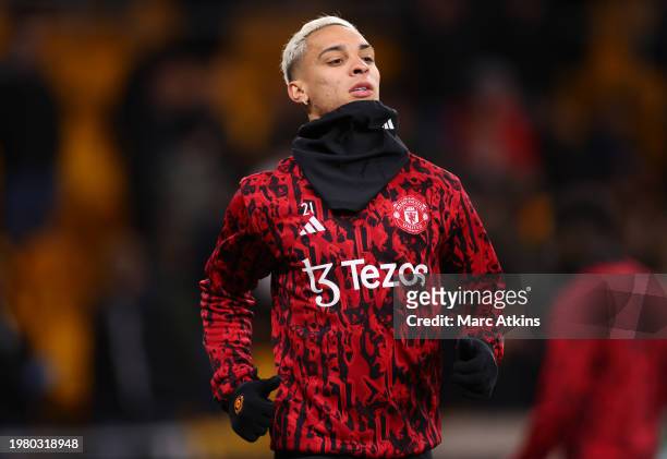 Antony of Manchester United during the Premier League match between Wolverhampton Wanderers and Manchester United at Molineux on February 01, 2024 in...