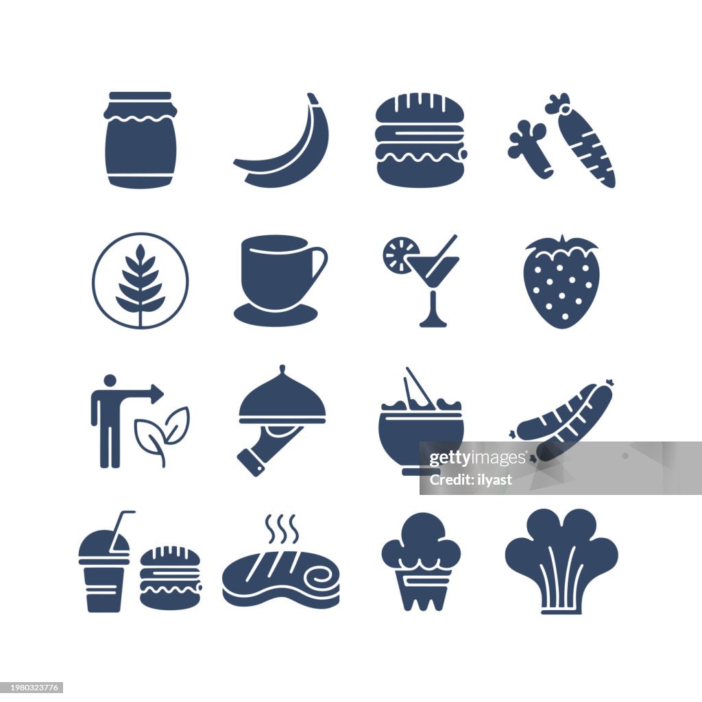 Set di icone flessibili per la dieta e l'alimentazione