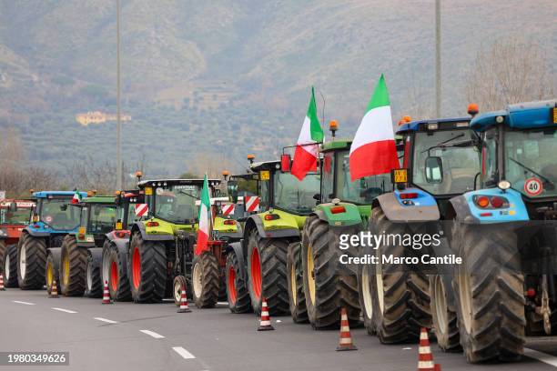 Farmers tractors during the demonstration to protest against the "Green Deal" initiatives, approved by the European Commission.