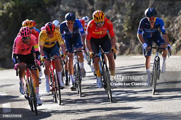 Alberto Bettiol of Italy and Team EF Education - EasyPost, Mads Pedersen of Denmark and Team Lidl - Trek Yellow Points Jersey, Jonas Abrahamsen of...