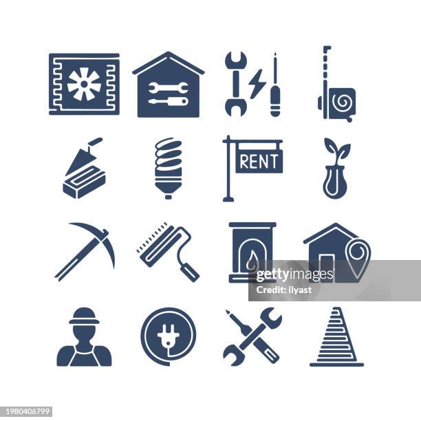 flex icon set for home renovation - paint roller vector stock illustrations
