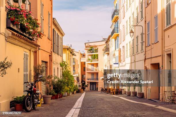 street in le suquet - cannes old town on a sunny summer day, cote d'azur, france - cannes bildbanksfoton och bilder
