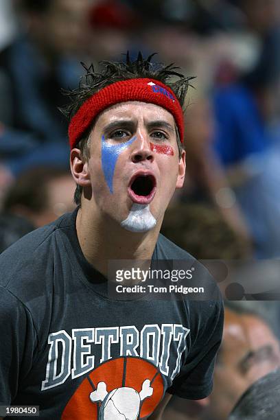 Fan of the Detroit Pistons expresses himself in Game seven of the Eastern Conference Quarterfinals against the Orlando Magic during the 2003 NBA...