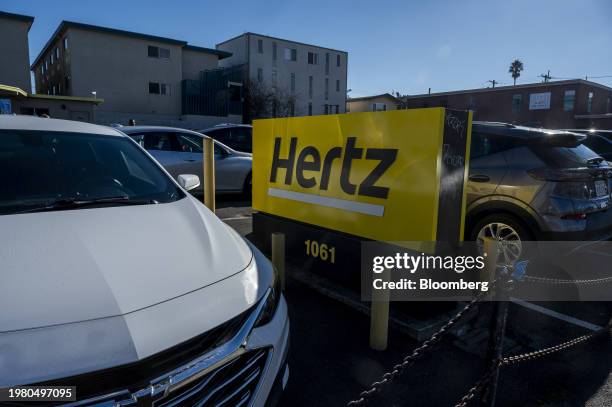 Hertz rental car location in Berkeley, California, US, on Monday, Jan. 29, 2024. Hertz Global Holdings Inc. Is scheduled to release earnings figures...