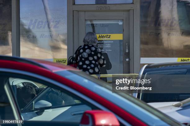 Hertz rental car location in Berkeley, California, US, on Monday, Jan. 29, 2024. Hertz Global Holdings Inc. Is scheduled to release earnings figures...