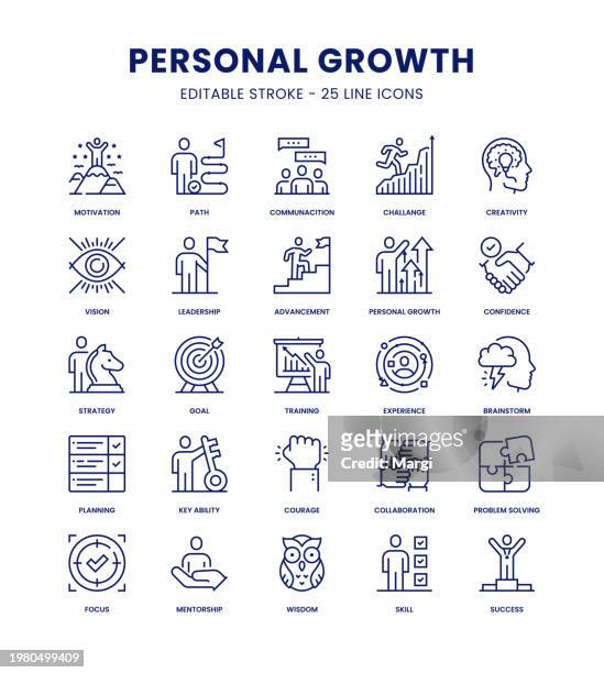 personal growth icon set - trains moving forward stock illustrations