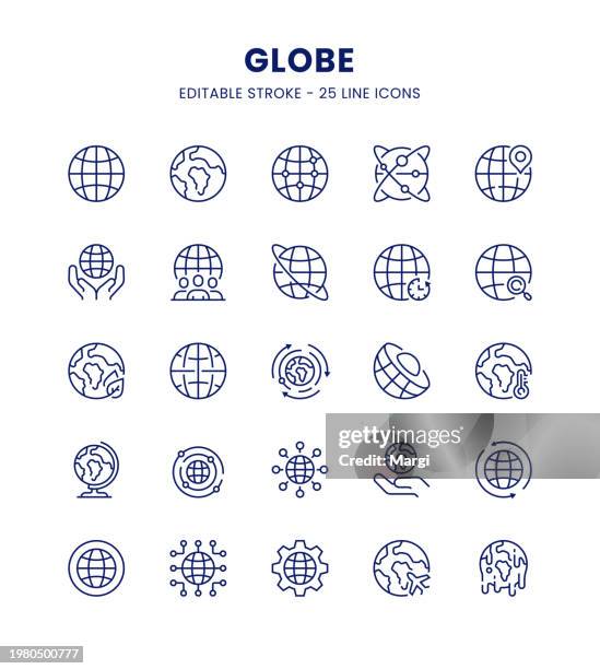 illustrazioni stock, clip art, cartoni animati e icone di tendenza di globo icona set - world-globe