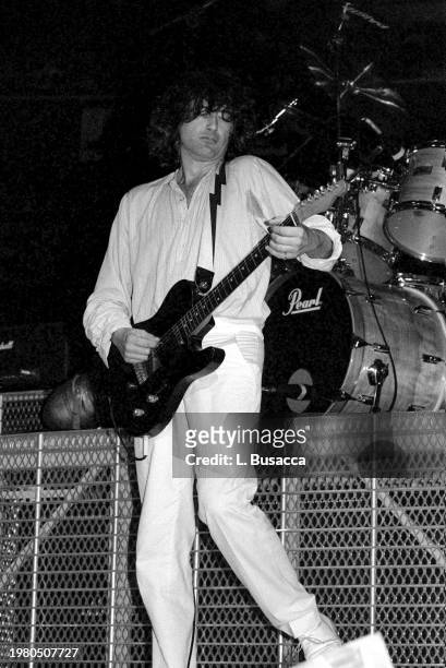British songwriter and guitarist Jimmy Page performs with his band The Firm at Meadowlands Arena on May 9, 1985 in East Rutherford, New Jersey.