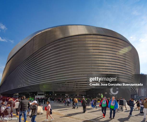 general view of access gate c at the new santiago bernabeu stadium on a match day afternoon. - real madrid fans stock pictures, royalty-free photos & images