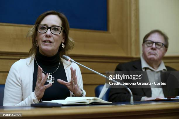 Senator Ilaria Cucchi , and Franco Corleone , participate in a press conference in Montecitorio called the day after the visit to the CPR in Ponte...