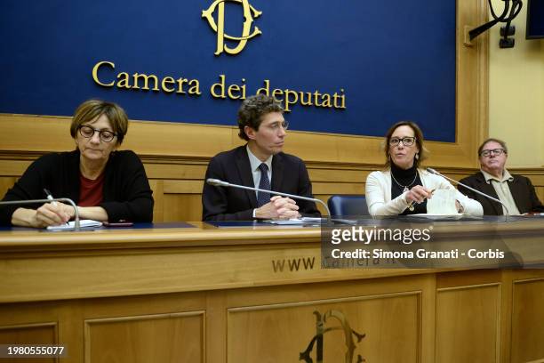Senator Cecilia D'Elia, Riccardo Magi, secretary of Più Europa, Senator Ilaria Cucchi , and Franco Corleone , participate in a press conference in...