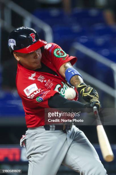 Ruben Tejada of Los Federales de Chiriquí of Panama in his turn at bat in the first inning, during a game between Panama and Curazao at loanDepot...
