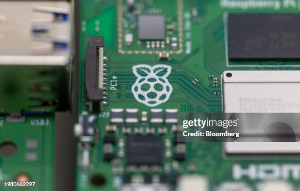 Raspberry logo on a Raspberry Pi personal computer on the production line at the Sony UK Technology Centre in Pencoed, UK, on Friday, Feb. 2, 2024....