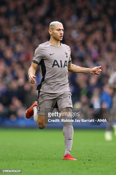 Richarlison of Tottenham Hotspur during the Premier League match between Everton FC and Tottenham Hotspur at Goodison Park on February 3, 2024 in...