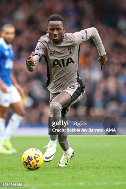 Pape Matar Sarr of Tottenham Hotspur during the Premier League match between Everton FC and Tottenham Hotspur at Goodison Park on February 3, 2024 in...