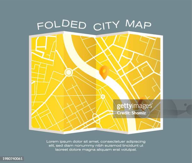 folded location map with marker. city map with pin pointer - cell signaling pathway stock illustrations