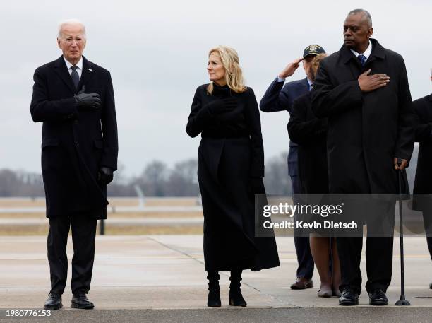 President Joe Biden, first lady Dr. Jill Biden and Secretary of Defense Lloyd Austin attend the dignified transfer for fallen service members U.S....