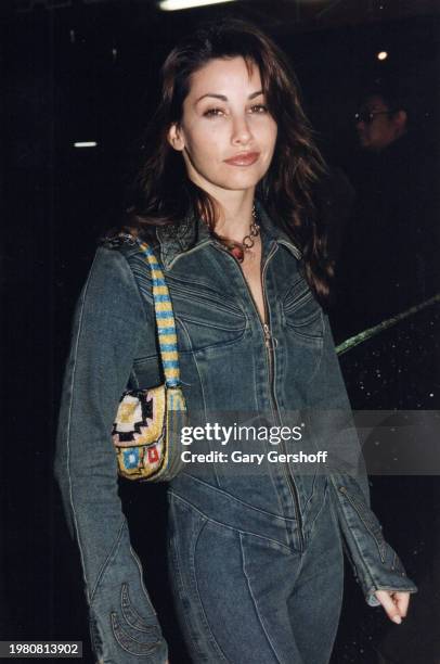 Portrait of American actress Gina Gershon as she arrives for an MTV Video Music Awards after party at Serena, New York, New York, September 7, 2000....