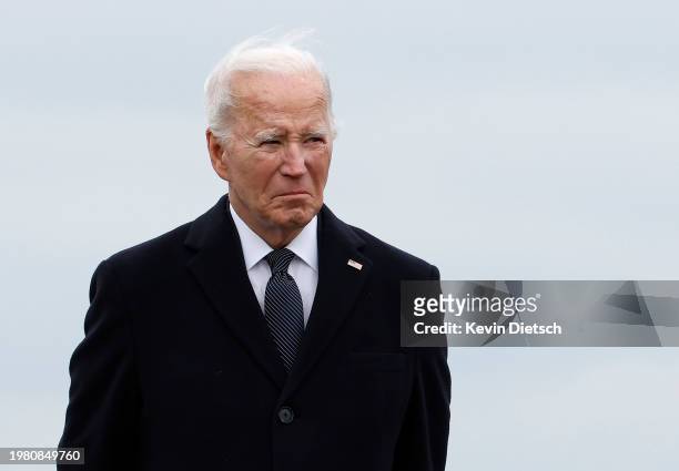 President Joe Biden attends the dignified transfer for fallen service members U.S. Army Sgt. William Rivers, Sgt. Breonna Moffett and Sgt. Kennedy...