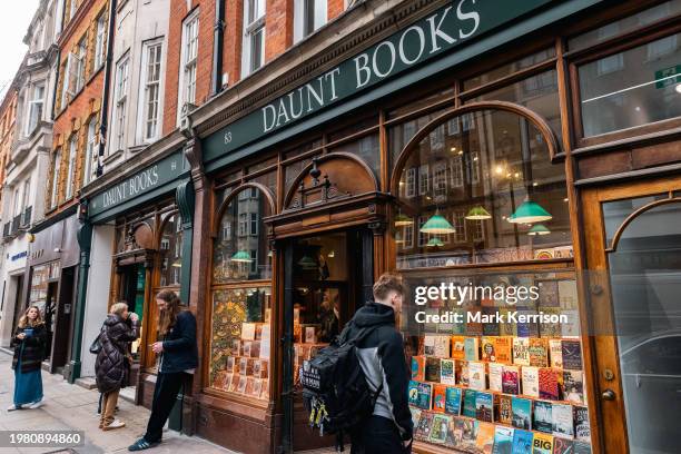 Members of the public are pictured outside Daunt Books in Marylebone High Street on 3rd February 2024 in London, United Kingdom. The Marylebone...