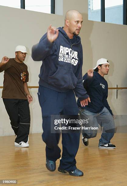 Choreographer Cris Judd, with former J-Lo dancers Chris Payne Dupre, and Gustavo Vargas, at the Screenland Studios 2, where they were rehearsing for...