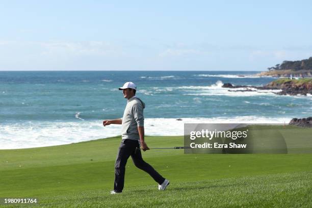 Scottie Scheffler of the United States walks the the ninth hole during the second round of the AT&T Pebble Beach Pro-Am at Pebble Beach Golf Links on...