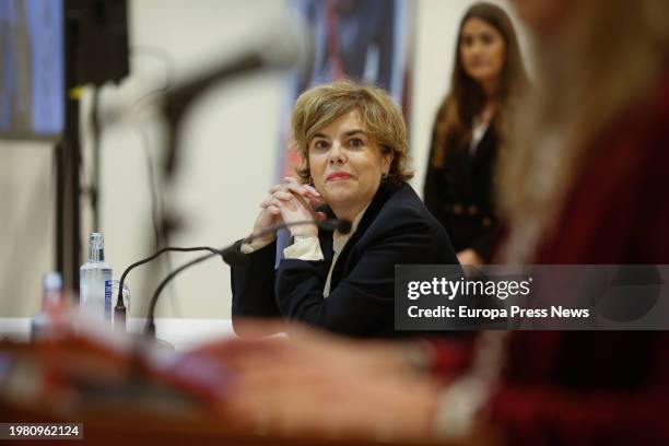 The former Vice President of the Government, Soraya Saenz de Santamaria, speaks during the 9th Debate Forums of the Sargadelos Foundation, at the...