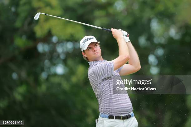 Austin Hitt of United States plays his shot from the 17th tee during the second round of The Panama Championship at Club de Golf de Panama on...