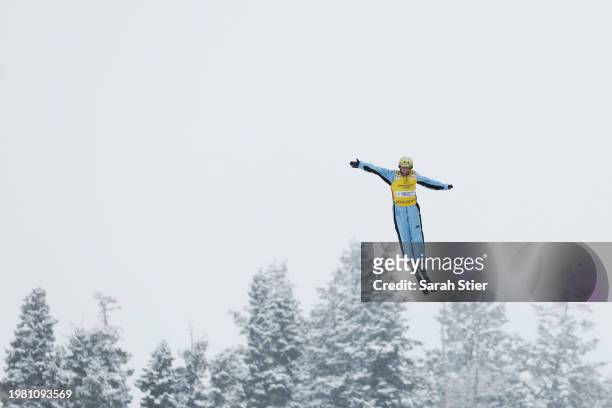 Winter Vinecki of Team United States takes a run during training for the Women's Aerials Competition at the Intermountain Healthcare Freestyle...
