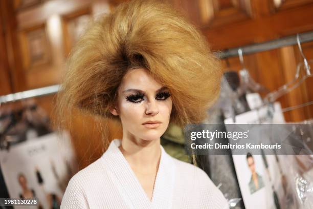 Model poses backstage at the Marc Jacobs Runway 2024 Show at the Park Avenue Armory on February 02, 2024 in New York City.