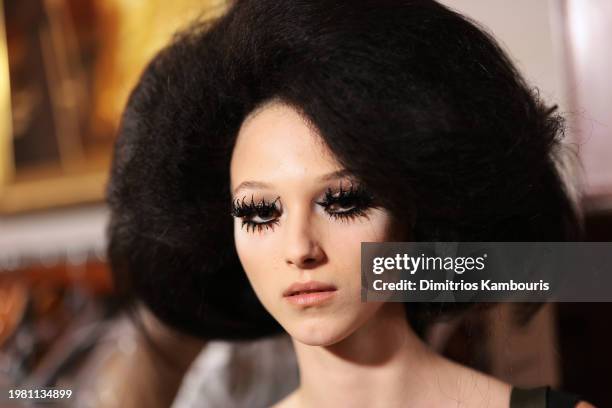 Model poses backstage at the Marc Jacobs Runway 2024 Show at the Park Avenue Armory on February 02, 2024 in New York City.