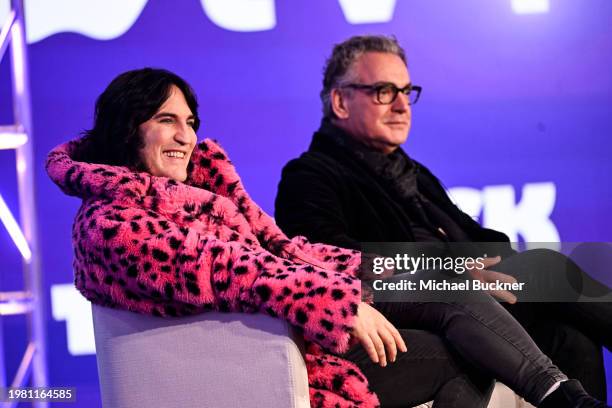 Noel Fielding and Kenton Allen of 'The Completely Made-Up Adventures of Dick Turpin, speak on stage at the Apple TV+ presentations at the TCA Winter...
