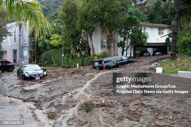 Studio City, CA A large mudslide which occurred at the intersection of Beverly Drive and Beverly Place in the Beverly Crest area of Los Angeles...