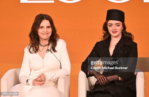 Juliette Binoche and Maisie Williams of 'The New Look' speak at the Apple TV+ presentations at the TCA Winter Press Tour held at The Langham,...