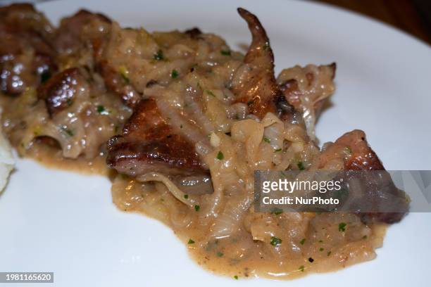 Venetian liver cooked in a restaurant is seen in Venice, Italy, on February 2nd, 2024. It is a traditional Italian dish, particularly associated with...