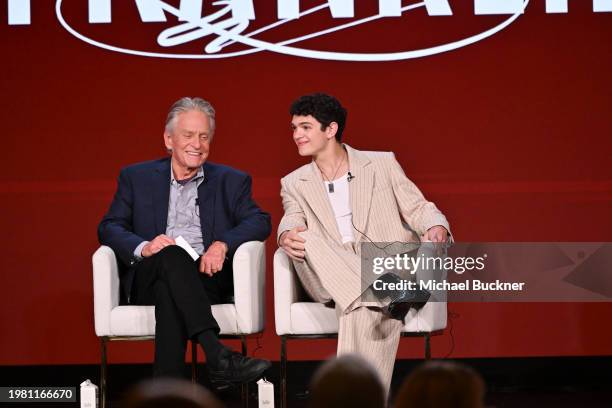 Michael Douglas and Noah Jupe of 'Franklin' speak at the Apple TV+ presentations at the TCA Winter Press Tour held at The Langham, Huntington on...