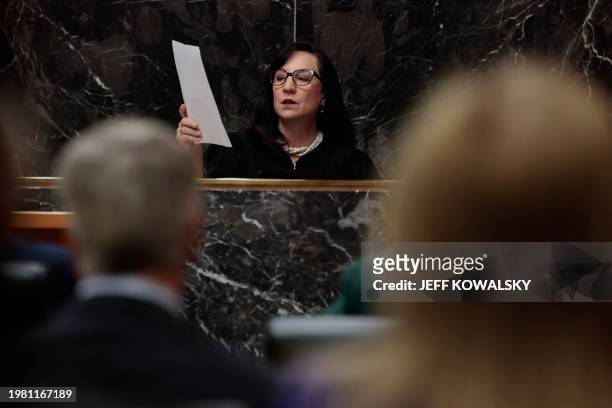 Oakland County Circuit Judge Cheryl Matthews reads the jury instructions in the trial of Jennifer Crumbley, the mother of accused Oxford High School...