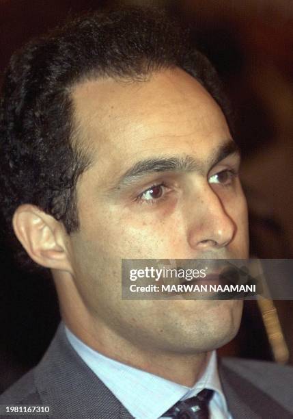 Gamal Mubarak, son of Egyptian President Hosni Mubarak, attends a ceremony 18 January 2000 in Cairo, to celebrate the appointment of Egypt's top...